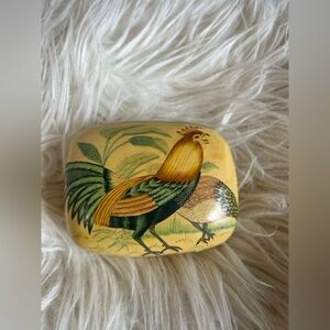Wooden Hand Painted Glossy Keepsake Treasure Trinket Box Rooster Hen Design